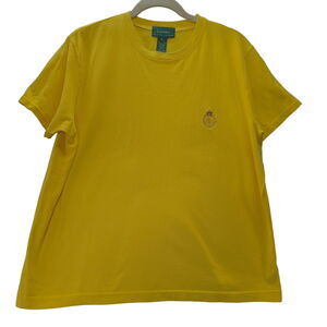 Lauren Ralph Lauren Womens T-Shirt Yellow Size Larege 100% Cotton Logo Pullover